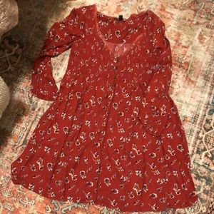 AE red floral print dress XS